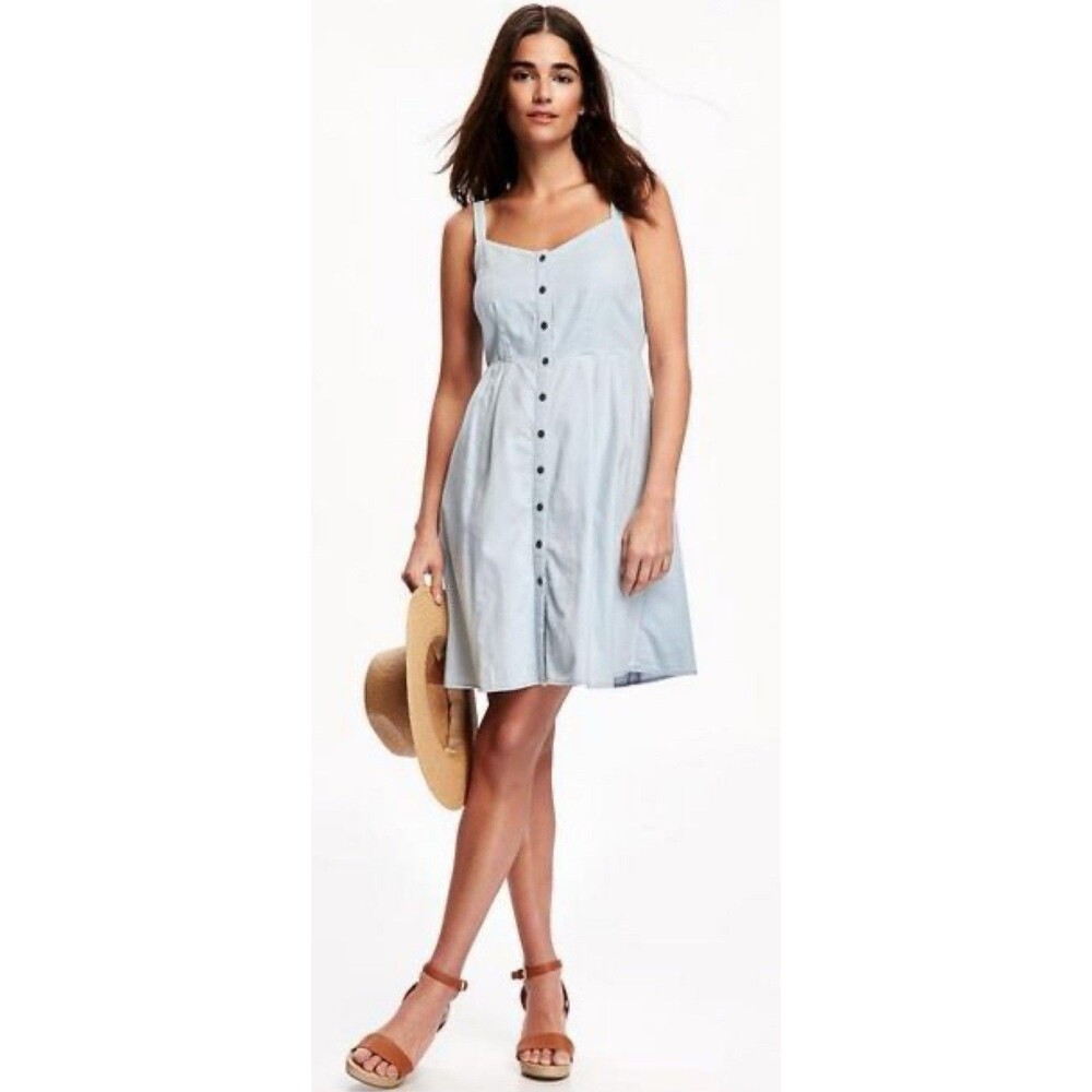 Old Navy Size S Denim Chambray Fit & Flare Mini Sun Dress Blue